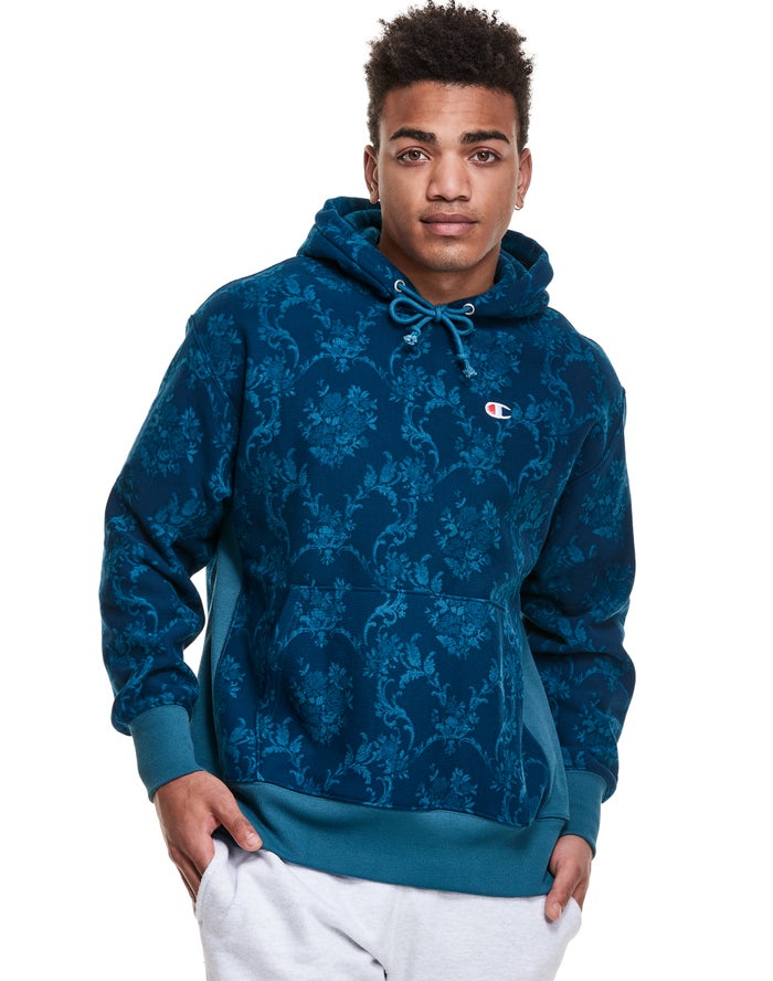 Champion Reverse Weave All Over Print Hoodie Heren - Blauw - Belgie 4756ATSVM